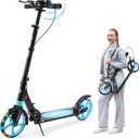 Scooter for Ages 8+ Teens and Adults Kick Scooter Foldable with Double Braking System Bells Adjustable Handlebars Kickstand Max Load 220 LBS 8" Big Wheels (Black)