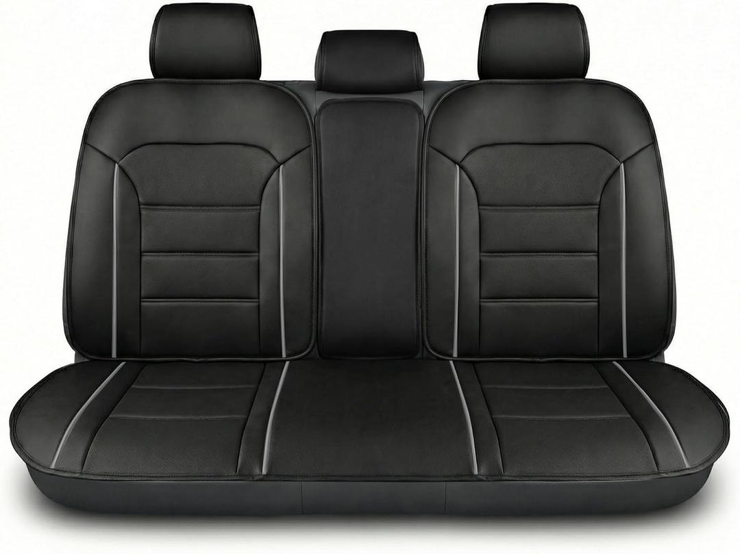 FH Group Universal Fit Back Seat Faux Leather Car Seat Cover, Rear Seat Covers for Cars with Rear Split Bench, Car Interior Accessories for SUV, Sedan, Van, Gray