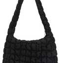 GOKTOW Puffer Quilted Carryall Bag,Quilted Shoulder Bag,Puffy Tote Bag Purse,Large Nylon Hobo Handbag (Black)