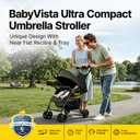BabyVista Lightweight Umbrella Stroller, Travel Stroller with Near-Flat Recline & Snack Tray, Compact Folding with One Hand, UPF50+ Sun Canopy, Theme Park Approved