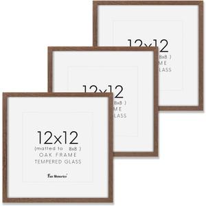Fun Memories 12x12 Picture Frame Set of 3, Rustic Walnut Oak Wood Frame 12 x 12 with Tempered Glass, Wall Collage Frame 12 by 12