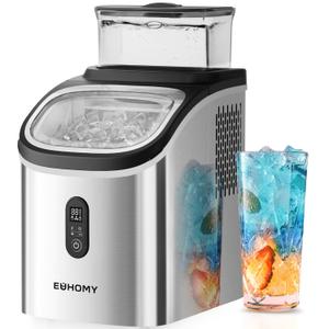 EUHOMY Ice Cube Maker Machine Countertop with External Water Tank, 34Lbs, 16Pcs Ready in 13 Mins, 2 Ways to Add Water, Auto-Cleaning, with Ice Scoop & Basket, for Home/Kitchen/Office/Bar (Silver) (Stainless Steel Silver)