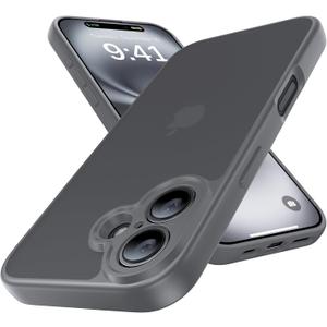 Shockproof for iPhone 16 Case, [Full Camera Protection] [Military-Grade Drop Protection] Protective Anti-Yellow Slim Translucent Matte Skin-Friendly for iPhone 16 Phone Case, Gray