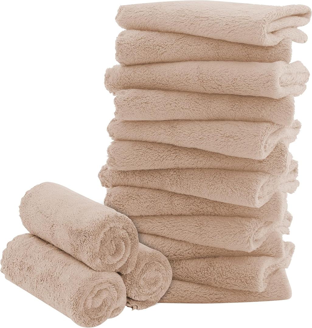 16 Pack Baby Washcloths - 10x10 Inch, Coral Fleece - Extra Absorbent and Soft Wash Clothes for Newborns, Infants and Toddlers - Suitable for Sensitive Skin and New Born - Baby Shower - Brown