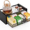 Tea Bag Organizer, Tea Organizer and Storage with Drawers, Tea Bag Holder with Divided Compartments, Wooden Kitchen Organizers and Storage for Kitchen, Countertop, Office, Tea Station (Black- Large)
