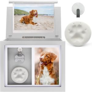 Pet Urns for Dogs - Dog Urns for Ashes, Suitable for All Pets - Includes Paw Print Kit, Picture Frame and Photo Book for a Lasting Tribute and Cherish Precious Memories (White)