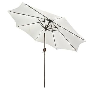 9 ft Solar Umbrella, 32 LED Lighted Patio Umbrella, Table Market Umbrella, Outdoor Umbrella for Garden, Deck, Backyard, Pool and Beach (Creamy White)