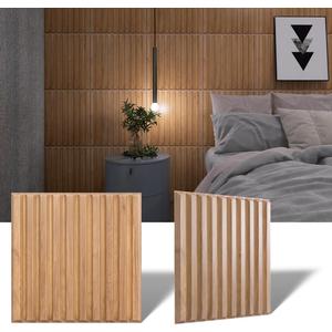 3D Slat Wall Panels, PVC Faux Wood Tiles, Celling Panels 3D Fluted Textured for Interior Wall Decor, 12-Tile Set 19.7" x 19.7",Walnut