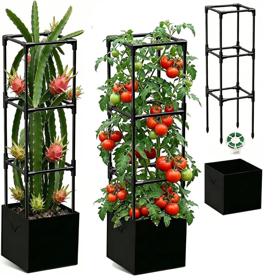 2PCS Dragon Fruit Trellis for Climbing Plants Indoor Outdoor, Heavy Duty Metal Adjustable Vertical Garden Support for Indoor Outdoor Potted Plants, Tomato, Cactus, Roses,Vines(12 * 12 * 47inch,2PC)