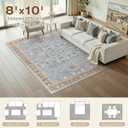 WITSHOCK 8x10 Area Rugs for Living Room, Washable Non Slip Rugs for Bedroom Dining Room Office, Soft Low Pile Stain Resistant Oriental Distressed Vintage Carpet for Farmhouse Home Decor - Blue&Brown