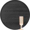 16 inch Round Solid Wood Serving Tray Extra Large Tea Coffee Snack Food Meals Serving Plate Non-Slip Kitchen Party Bar Server Ottoman Tray Breakfast Tray with Raised Edges Heavy Duty Edition Black