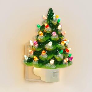Blissun Ceramic Christmas Tree Night Light, 6-Inch Decor with Multicolor Bulbs & 360 Swivel Plug, On/Off Switch for Bedroom, Bathroom, Home Decor