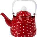 DOITOOL Vintage Tea Kettle 1.1 L Enamel Tea Kettle with Handle, Stove Top Water Kettle Coffee Tea and White Polka Dot with Stainless Steel Filter for Home Kitchen
