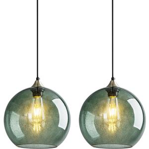 Gray Green Glass Pendant Lights Kitchen Island Lighting Globe Pendant Light Fixtures Modern Pendant Lighting for Kitchen Island Bedroom Living Dining Room Light Fixture (9.84in, 2-Pack)