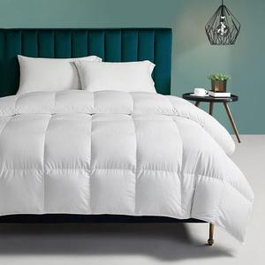 Organic Feather Down Comforter Queen Size - All Season Duvet Insert Organic Cotton, Medium Warm Quilted Bed Comforter with Corner Tabs (90x90, White)