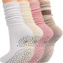 Grip Pilates Slouch Socks for Women, Non Slip Scrunch Yoga Barre, Grippy Slouchy Knee High Boot Socks for Hospital