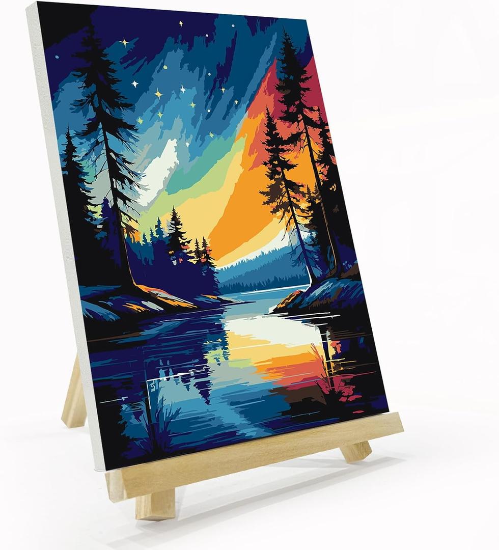 JOOZ Starry Sky Paint by Numbers Kit for Adults with Frame, Adult Paint by Number Kits with Easel, DIY Starry Night Landscape Oil Painting Kit for Home Wall Decor 8x12 Inch