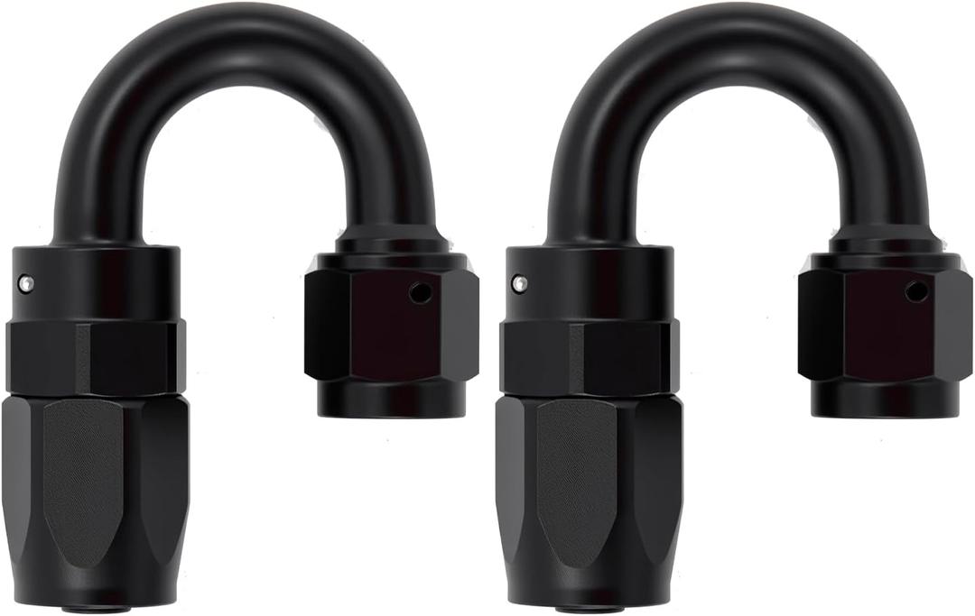 AN10 180 Degree Hose End Fitting Elbow Bend Swivel Connector for Braided Nylon Aluminum Black 2PCS