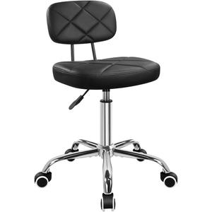 KKTONER Office Chair with Back Office Stool with Wheels Height Adjustable Square stools for Drafting Home Work (Black)