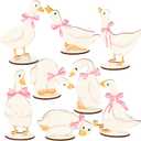 8Pcs One Silly Goose Wood Table Sign Pink Bow Goose Wooden Cutouts with Base Cute Tiered Tray Decor for First Birthday Baby Shower Home School Office