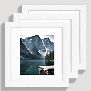 6x6 White Picture Frames set of 3, Made of Wooden and Real Glass Square Photo frame - Displays 4x4 Picture With Mat or 6 x 6 Without Mat, Desktop & Wall Collage Frame set