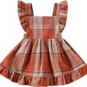 Baby Girls' Dresses Fly Sleeve Plaid Baby Dress Flannel Overall Skirt Dress Fall Winter Festival Outfits (18-24 Months, Orange)