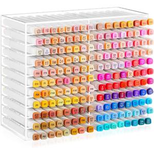 MotiMind Acrylic Marker Organizer for 176 Marker, Large Art Pencil Holder Storage Rack for Desk, Pens Art Brushes Display Stand with 22 Compartments for Desktop, Office (Clear, 176 Capacity)
