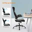 Ergonomic Office Chair, Home Desk Mesh Chair, High Back Leather Computer Chairs, Executive Chairs with Flip-Up Arm & Lumbar Support, Height Adjustable Rolling Swivel Chair (Black)
