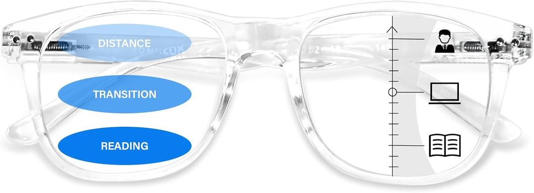 FONHCOO Progressive Multifocal Reading Glasses for Women Men, Anti Blue Light Computer Readers with Spring Hinges (Clear)
