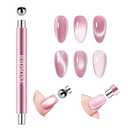 JODSONE 3-in-1 Cat Eye Magnet Nail Art Tool,Pink Gold Cylindrical & Round Ball Nail Magnet Pens, Multi-Effect Magnets for Cat Eye Gel Polish DIY at Home Salon(Magnet Only, No Gel Included)