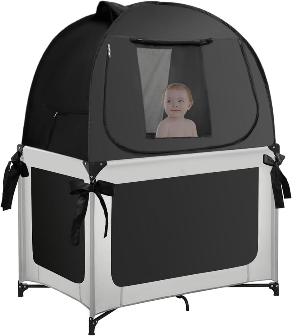 L RUNNZER Pack N Play Blackout Cover, Portable Travel Essential Pack N Play Cover, Dark Pack and Play Blackout Cover for Baby Sleeping, Block 90% + Light