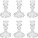 Glass Candlestick Holders Set of 6, Clear Stripe Taper Candle Holders for Table Centerpiece, Home Decorations, Valentine Day, Wedding and Party