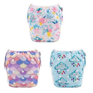 Babygoal Baby Girl and Boy Swim Diapers, Reusable Adjustable Washable One Size Fits 0-8M Baby Gifts and Swimming Lessons 3 Pack 3SD25, S
