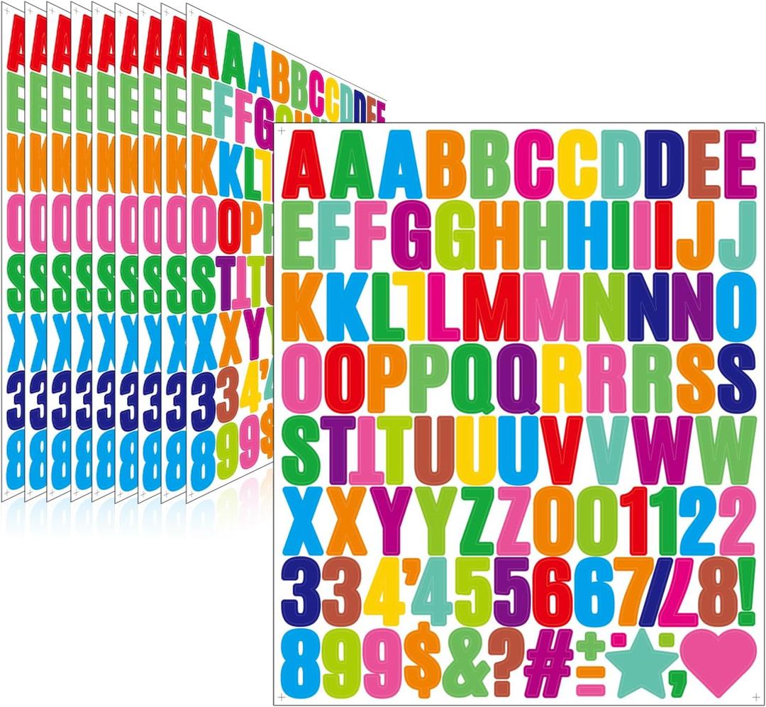 970 Pcs 10 Sheets Letter Stickers,Self Adhesive Waterproof 1 Inch Mailbox Numbers Vinyl Stickers,Alphabet Decals for Water Bottle,Window,Door,Classroom,Car,Laptop,Scrapbook (Colorful, 1 Inch)