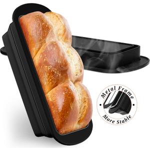 2 Packs of Collapsible Silicone Bread Loaf Pan with Metal Reinforced Rim Support - Nonstick Silicone Baking Mold for Homemade Loaf, Bread and Meatloaf - (9"x4"x2.5", Black, 2 Pieces)