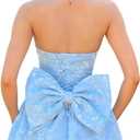 JUMISEE Embroidery Satin Homecoming Dress with Bow Modest Strapless Mini Dresses A Line Short Prom Dress Party Gown (Blue, M)