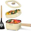 Audecook Hot Pot Electric 2L, Cermic Glaze Non-Stick Frying Pan 8 Inch, Portable Travel Cooker for Ramen/Steak/Fried Rice/Oatmeal/Soup, with Dual Power Control (Silicone Spatula Included)