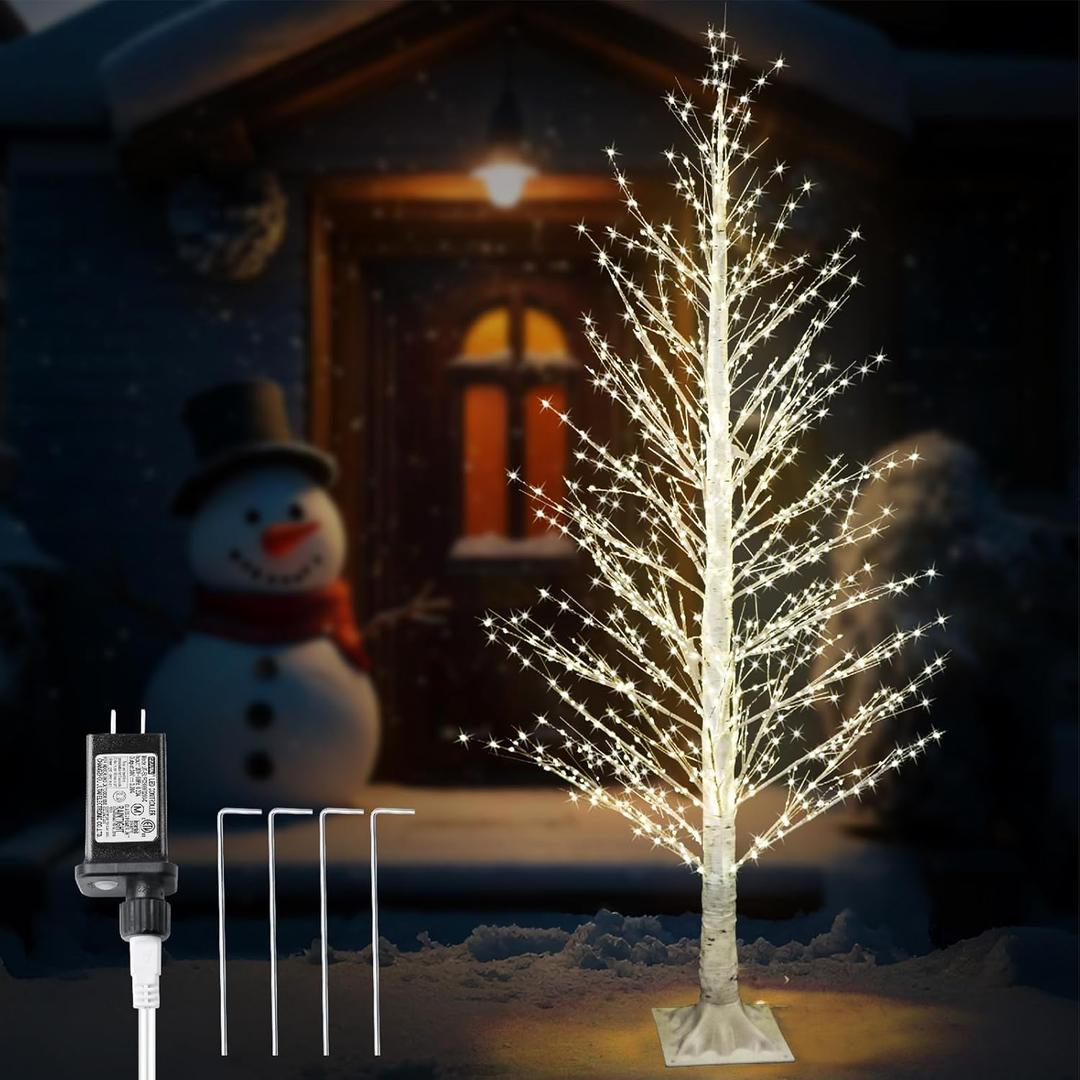 5FT Lighted Birch Tree with 945 LED Lights, Twinkle Lights White Xmas Tree with Timer IP44 Waterproof for Indoor Outdoor Festival Wedding Party Christmas Decorations