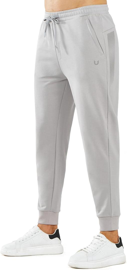 NORTHYARD Men's Cotton Athletic Jogger Sweatpants with Zipper Pockets Running Workout Gym Tapered Pants Comfy Lounge Pants (X-Large, Light Grey)