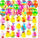 20 Pcs Prefilled Easter Eggs with Rubber Ducks Bright Colorful Easter Eggs Prefilled with Variety Bunny Duckies for Kids Easter Basket Stuffers and Party Favors