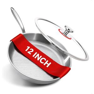 12 Inch Titanium Pro Pans for Cooking with Lid Pure Healthy
