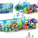 Aquarium Building Blocks Set, Compatible with Lego Fish Tank Creative Foldable 2 Styles Ocean Fish Animals Building Blocks Toys Gift for Adults Boys Girls 8-12+, Including Marine Turtle, Jellyfish