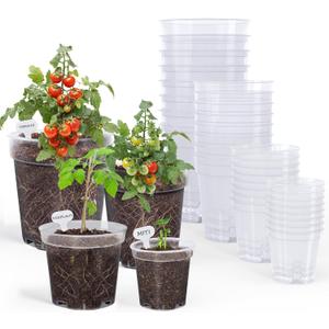 homenote Clear Nursery Pots for Plants,3/4/5/6.7 Inch Plant Pot for Planting Plastic Seedling Pots with Drainage Holes Seed Starter Pot Flower Pots High Transparency with 20 Plant Labels (36 Pack)