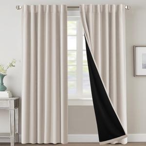 H.VERSAILTEX 100% Blackout Curtains for Bedroom with Black Liner Full Room Darkening Curtain 96 Inch Long Thermal Insulated Back Tab/Rod Pocket Window Drapes for Living Room, 2 Panels, Fog