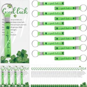 Misdary 25 Sets St. Patrick's Day Gifts Bulk Silicone Shamrock Keychains Good Luck Four Leaf Keychain with Lucky Card for Irish St Patricks Party Favors Employee Coworker