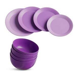 Kids Plates and Bowls Set, Unbreakable Kids Dinnerware Set - 4 Pcs  Dinner Plates & 4 Pcs Cereal Bowls, Purple