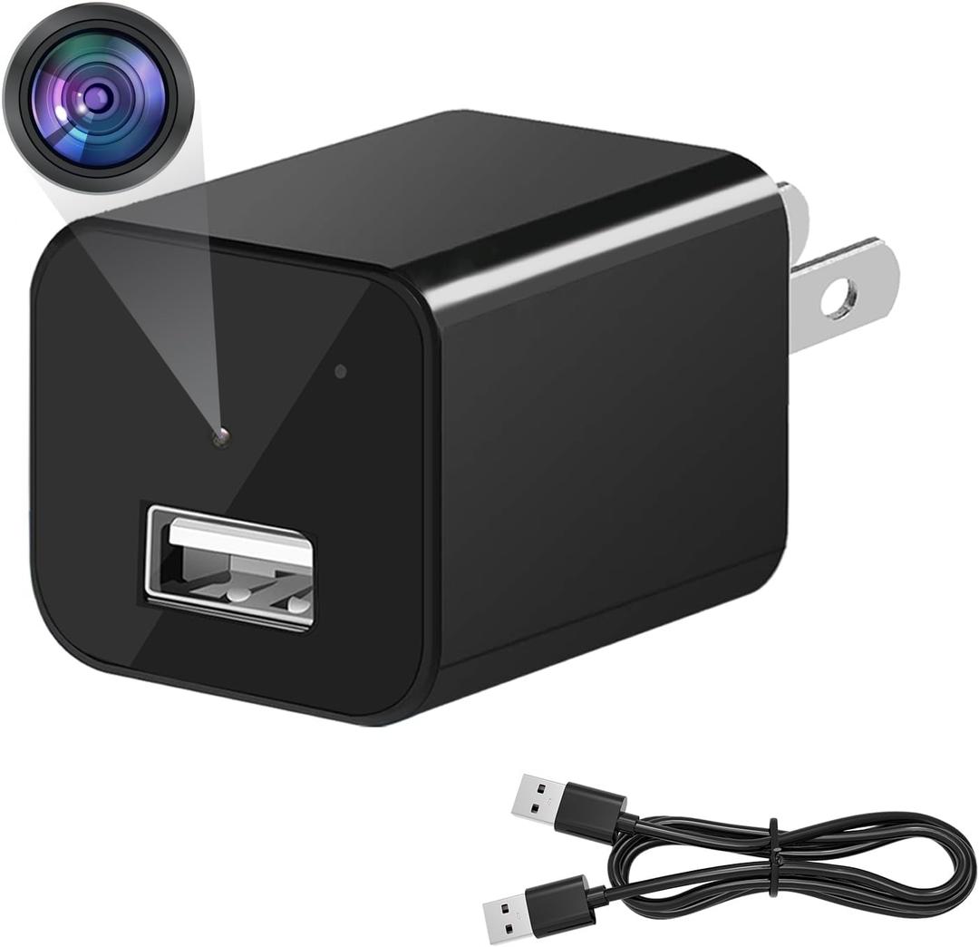 Small Camera USB Charger HD 1080P Video Recorder with Motion Detection Nanny Cam Indoor Security Camera for Home, No WiFi Required, No Audio
