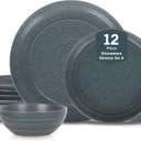 Stone Lain Elio 12-Piece Dinnerware Set Stoneware, Plates and Bowls Set, Dish Set for 4, Blue