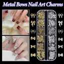 4 x Silver Gold Bow Nail Charms, Small Nails Bows Alloy 12 Styles Bowknot Nail Art Studs Bow Tie Charms for Nails DIY Y2K Decor