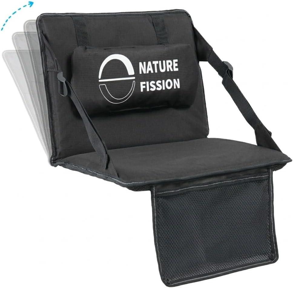 Upgraded Stadium Seat with Back and Lumbar Support and Padded Cushion Foldable and Portable Perfect for Bleacher Chair in Sports Events and Camping Lawn Use (Black)